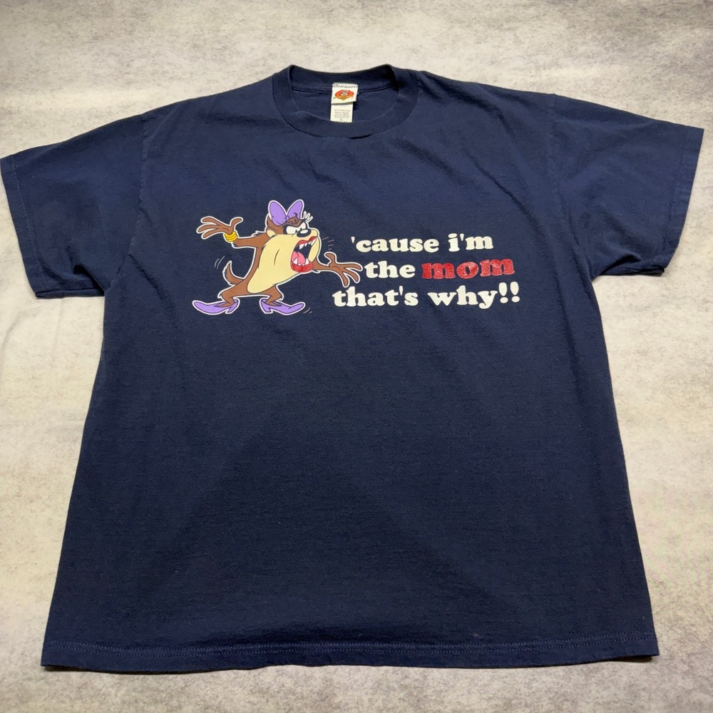 Vintage Looney Tunes Taz Mom T Shirt XL Navy Blue Y2K She-Taz Graphic Tee